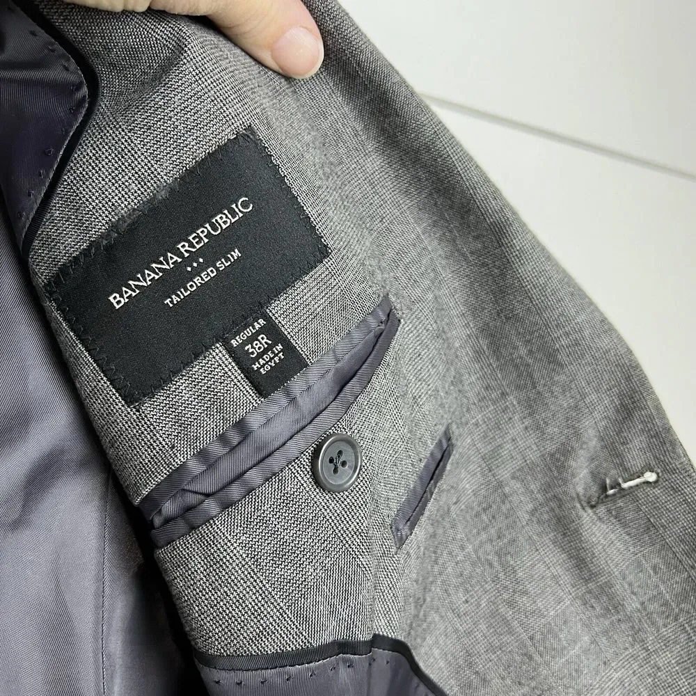 Banana Republic Blazer Jacket Glen Charcoal Men 38R Tailored‎ Slim